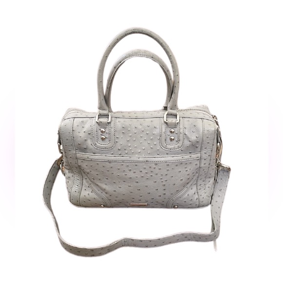 Rebecca Minkoff Leather Ostrich Embossed Grey Handbag with Shoulder Strap - Picture 1 of 16